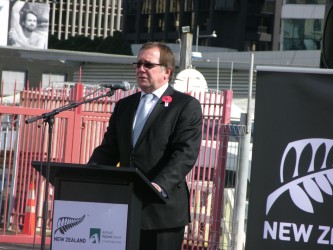 Minister McCully when he launched Queens Wharf when it opened to the public