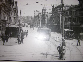 TRams as they used to travel up Queen St and the CBD