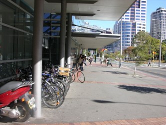 Cycles outside the Wellington railway station. Will there be light rail one day?